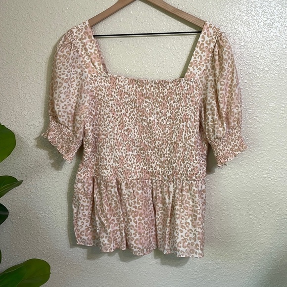 Nine West smocked peplum animal print top - Picture 2 of 10